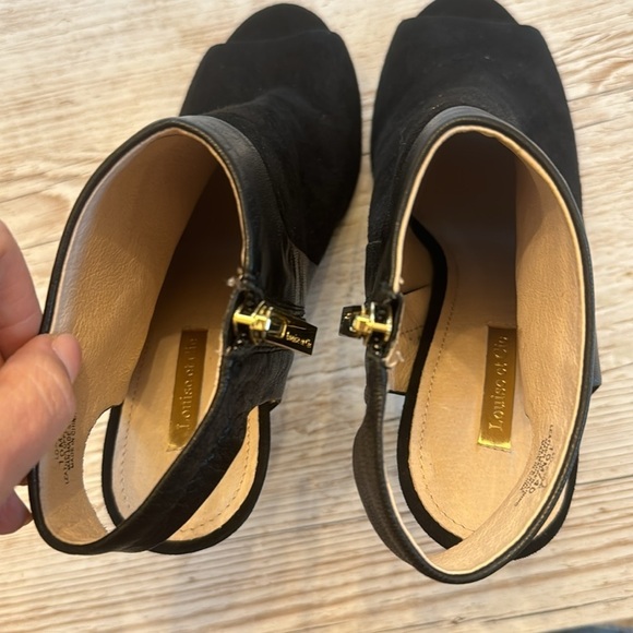 Louise et Cie Sabal Leather Peep Toe Sling Back Heeled Bootie Black 10 - Picture 7 of 8